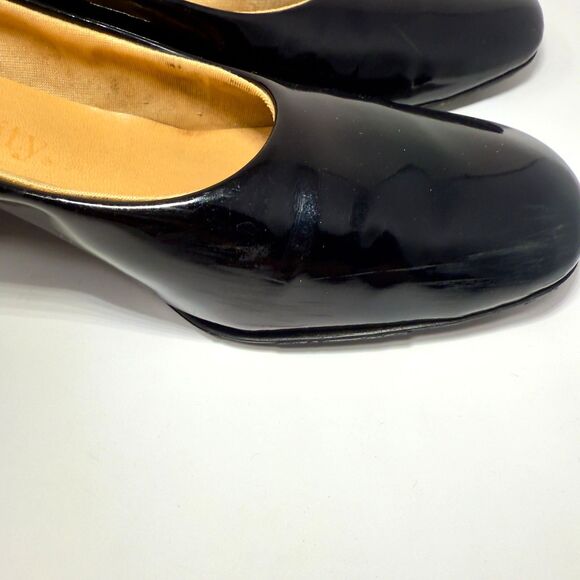BLACK PATENT LEATHER SHINY Block Heel Pumps 60S MOD SHOES 10 - Picture 10 of 13